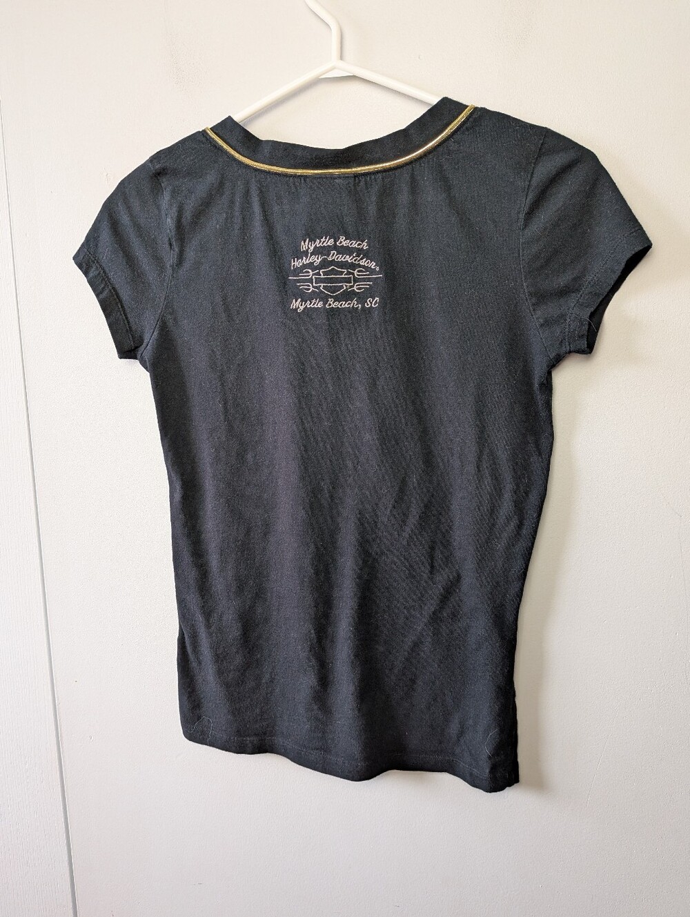 Harley-Davidson Black V-Neck Tee with Gold Wing Graphic - Picture 5 of 9